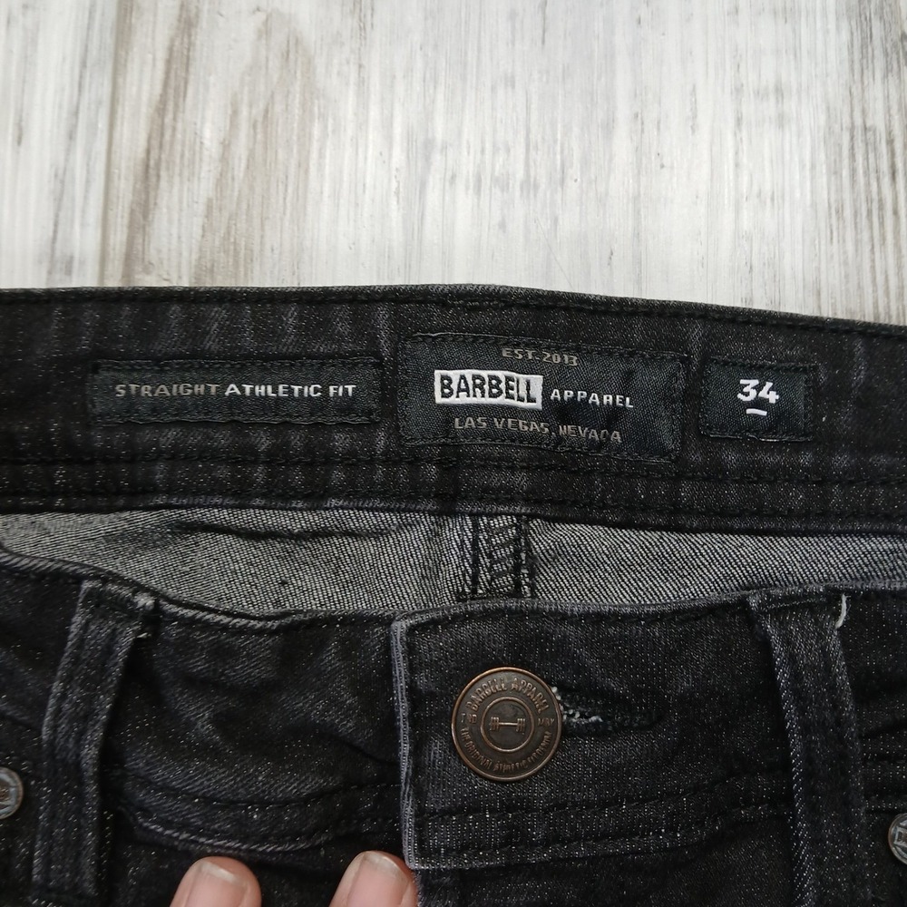 Barbell Apparel Mens Straight Athletic Fit Jeans Black BA-008 Size 34 Stretch - Picture 3 of 10